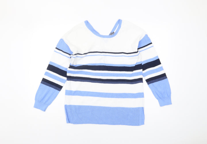 Laura Ashley Women's Blue Striped V-Neck Jumper UK 12