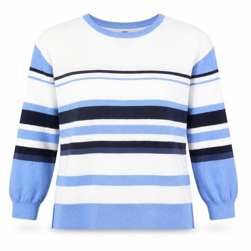 Laura Ashley Women's Blue Striped V-Neck Jumper UK 12