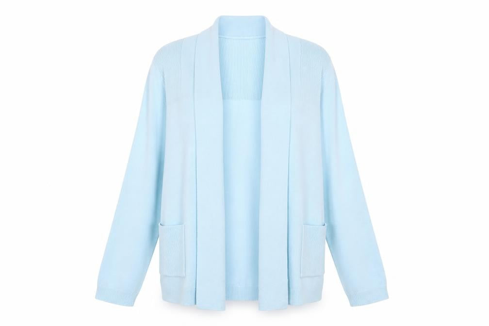 Front view of Honor Millburn Women's Blue Open Front Cardigan M