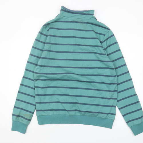 WoolOvers Mens Green Cotton Striped 1/4 Zip Sweatshirt M