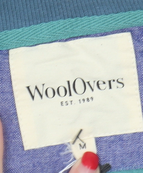 WoolOvers Mens Green Cotton Striped 1/4 Zip Sweatshirt M