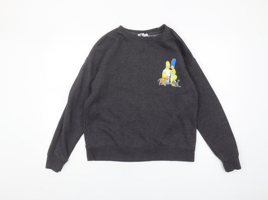 Front view of The Simpsons unisex grey pullover sweatshirt, size 12