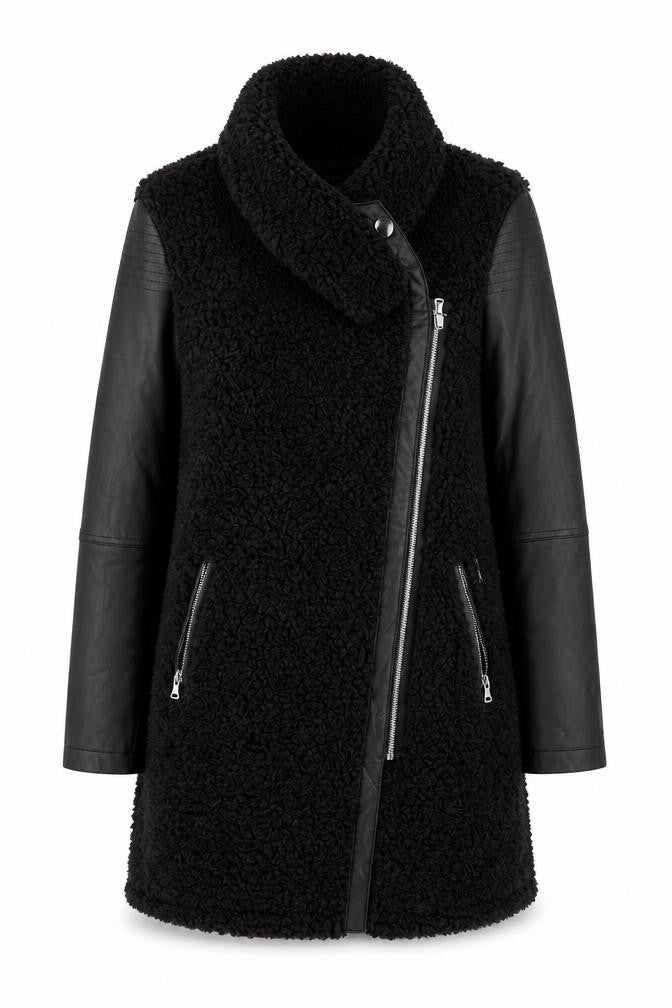Front view of Firetrap Women's Black Faux Fur Mid-Length Jacket (S)