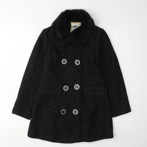 Star Girls Black Flecked Fur Trim Coat Age 9