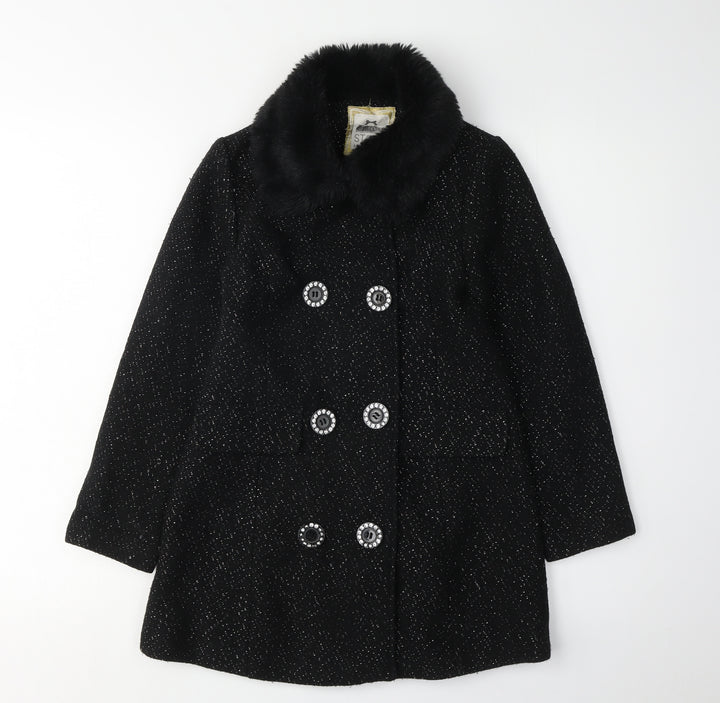 Star Girls Black Flecked Fur Trim Coat Age 9