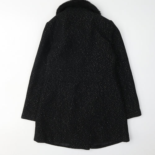 Star Girls Black Flecked Fur Trim Coat Age 9