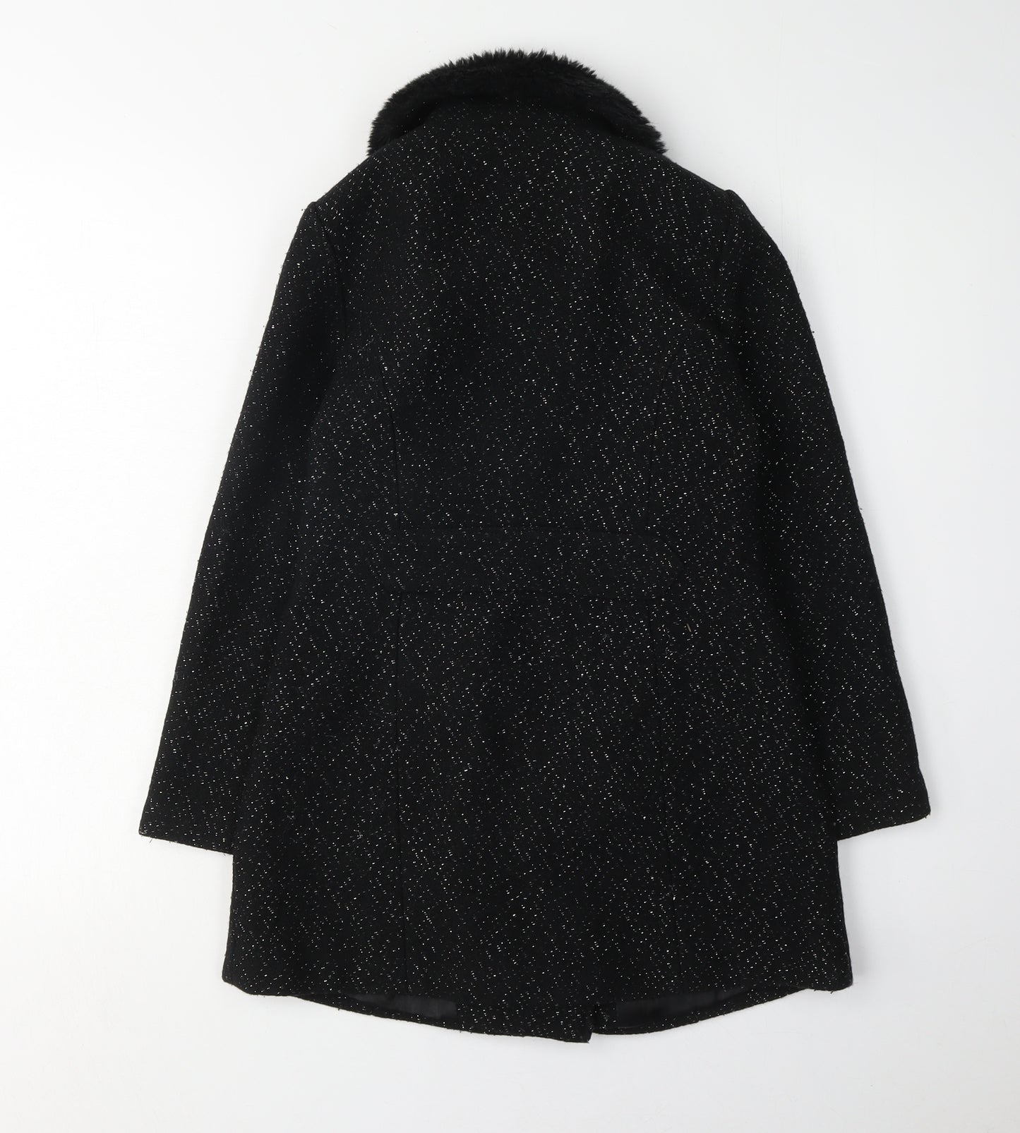 Star Girls Black Flecked Fur Trim Coat Age 9