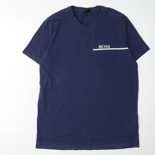 Boss Men's Blue Logo T-Shirt, Medium, Crew Neck