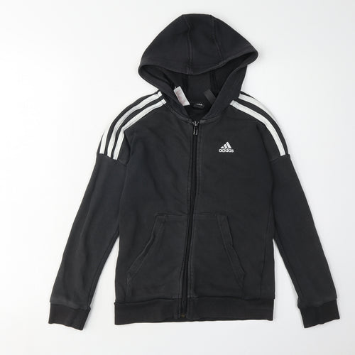 Adidas Boys Black Hoodie Full Zip Size 4 Years Sportswear