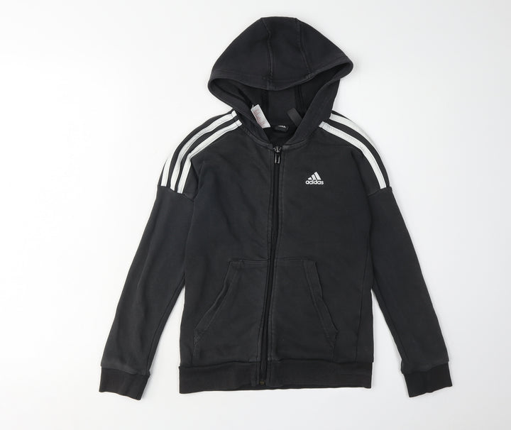 Adidas Boys Black Hoodie Full Zip Size 4 Years Sportswear