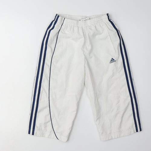 Adidas Boys White Jogger Trousers M with Side Stripe