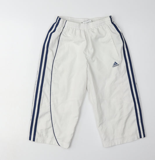 Adidas Boys White Jogger Trousers M with Side Stripe
