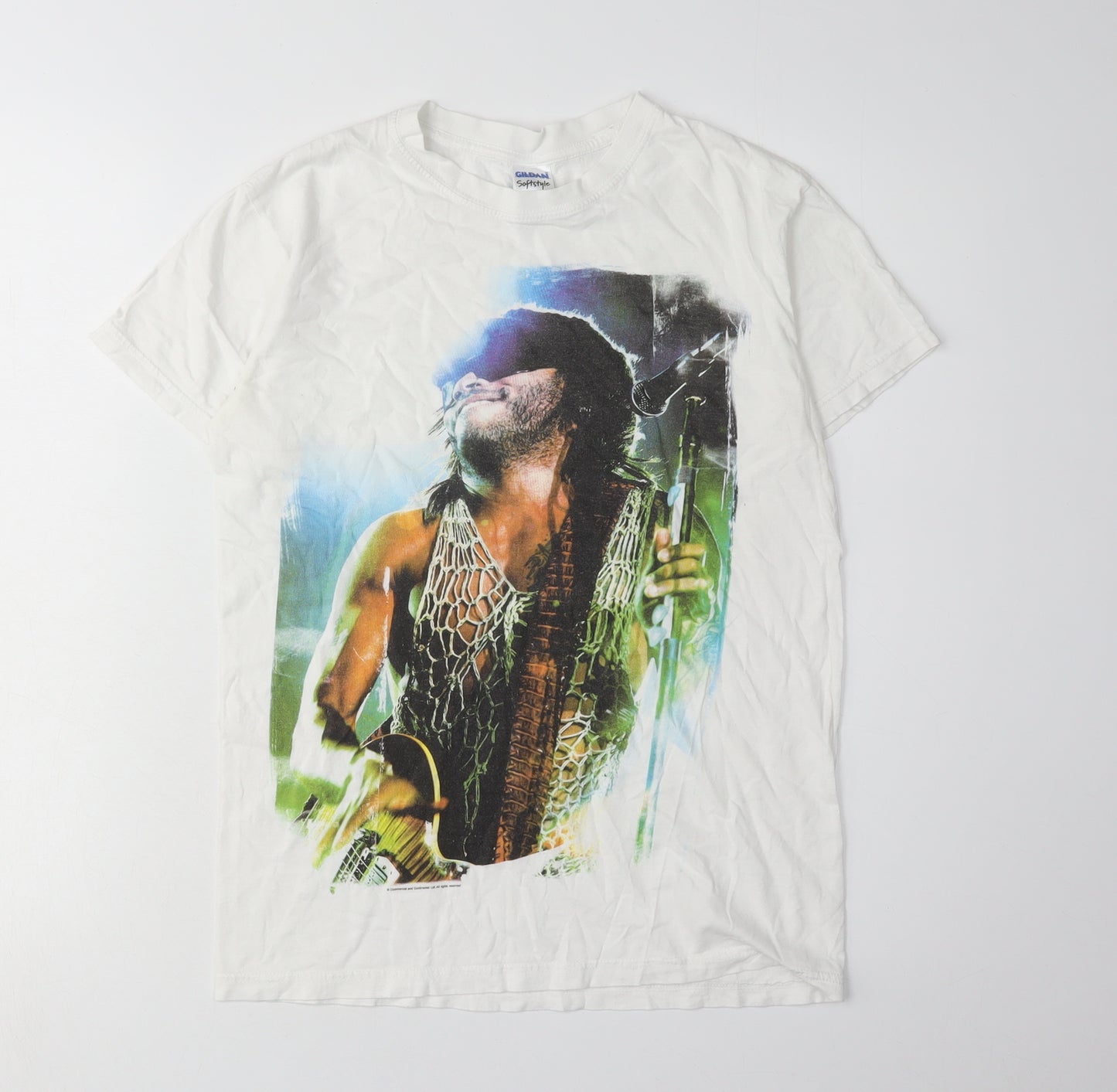 Gildan Men's White Graphic Print Cotton T-Shirt, Size S
