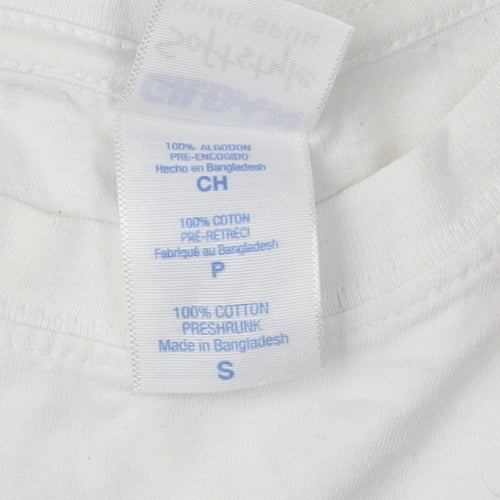 Gildan Men's White Graphic Print Cotton T-Shirt, Size S