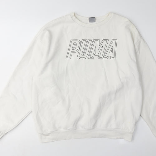 Puma Women's White Logo Sweatshirt L Pullover Crew