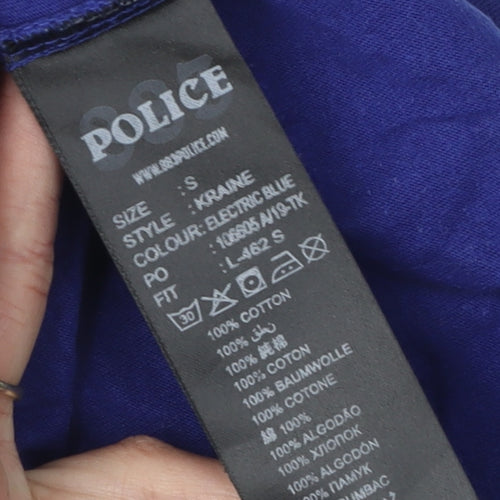Police Men's Blue S T-Shirt, Short Sleeve, Logo Accent