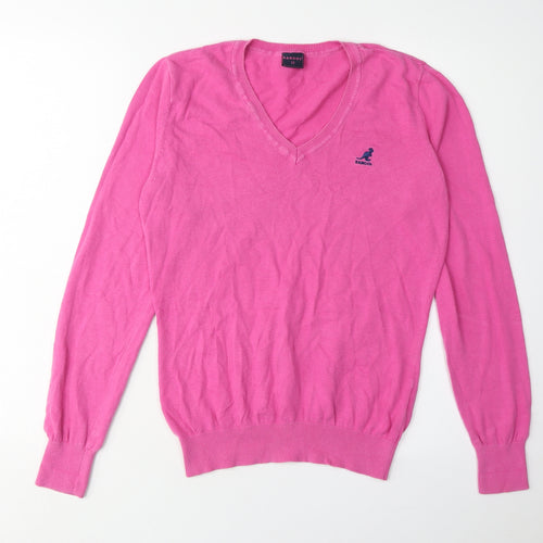 Kangol Women's Pink V-Neck Jumper Size 12