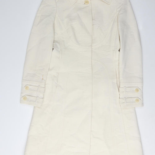 Karen Millen Women's Ivory Wool Coat Long Overcoat Size 8 - Elegant & Warm