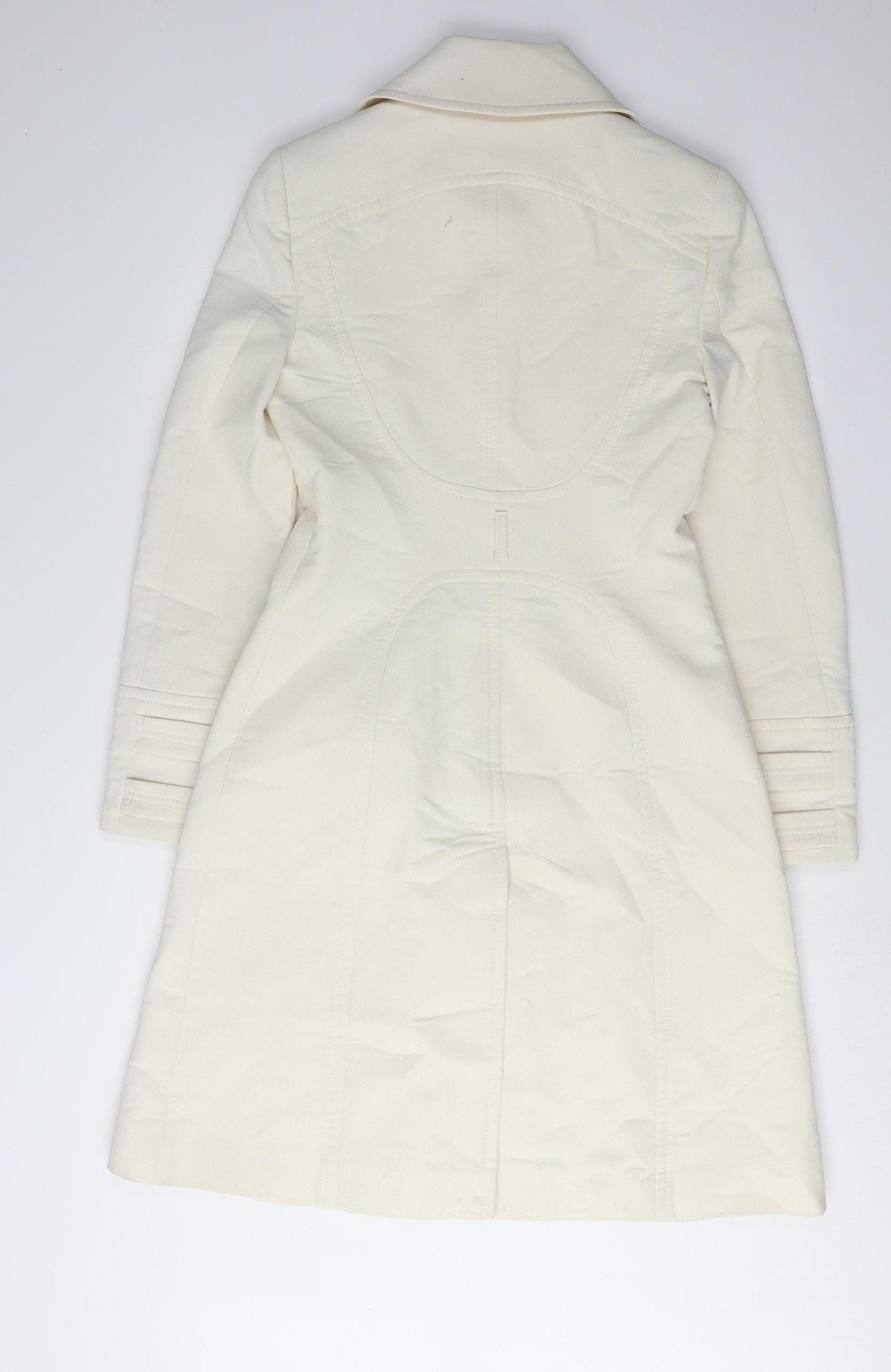 Karen Millen Women's Ivory Wool Coat Long Overcoat Size 8 - Elegant & Warm