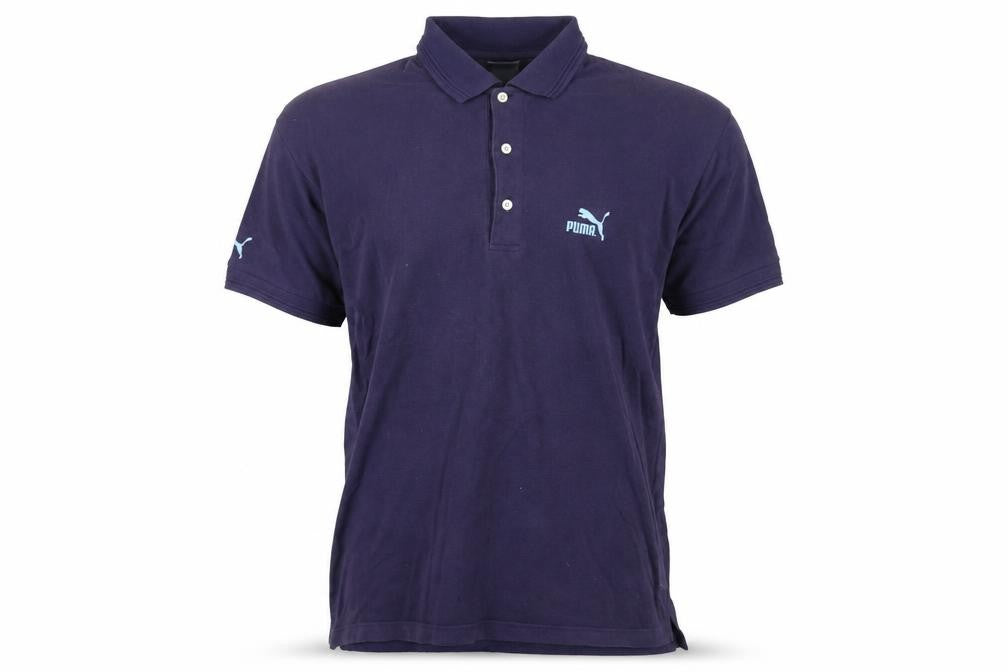 Front view of Puma Men's Blue Polo Shirt, size 42, Solid Casual