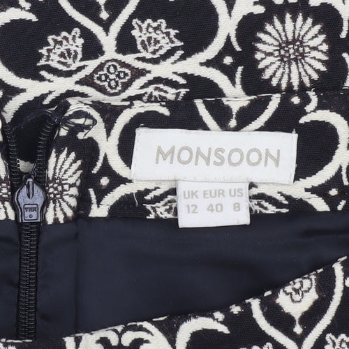 Monsoon Women's Black Geometric Knee-Length Pencil Skirt - Size 12