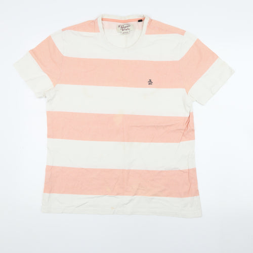 Penguin Men's XL Pink Striped T-Shirt, Crew Neck