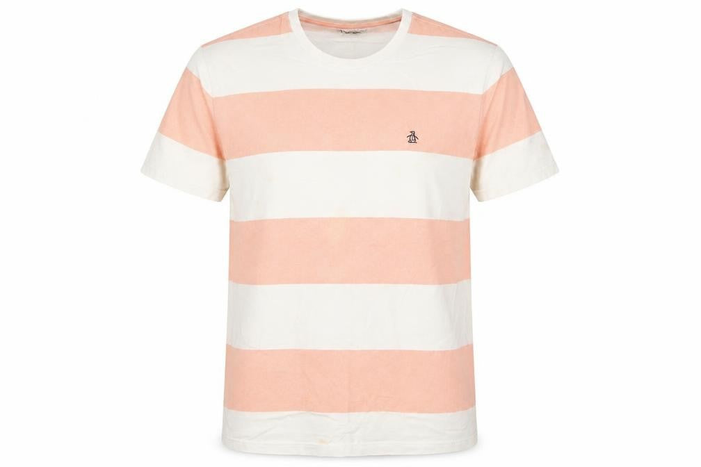 Penguin Men's XL Pink Striped T-Shirt, Crew Neck