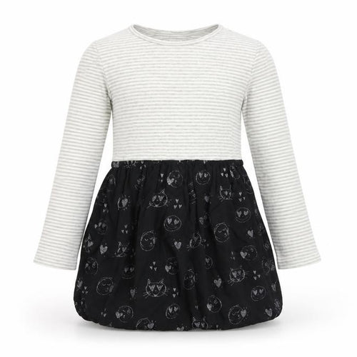 GAP Girls Grey & Black Striped Animal Cats Print Dress 6-7 Years