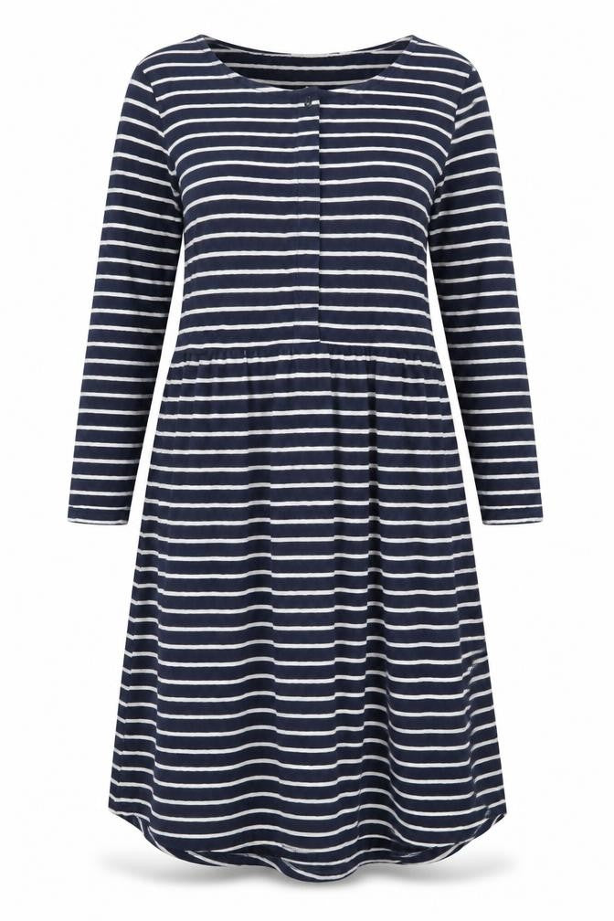 Fat Face Women's Blue Striped 3/4 Sleeve A-Line Dress