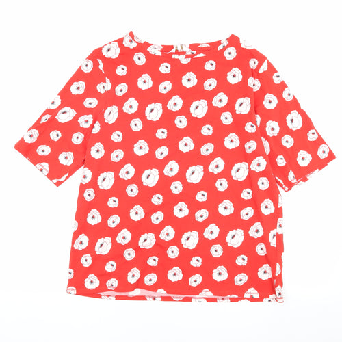 Cotton Traders Women's Red Floral T-Shirt Size 16