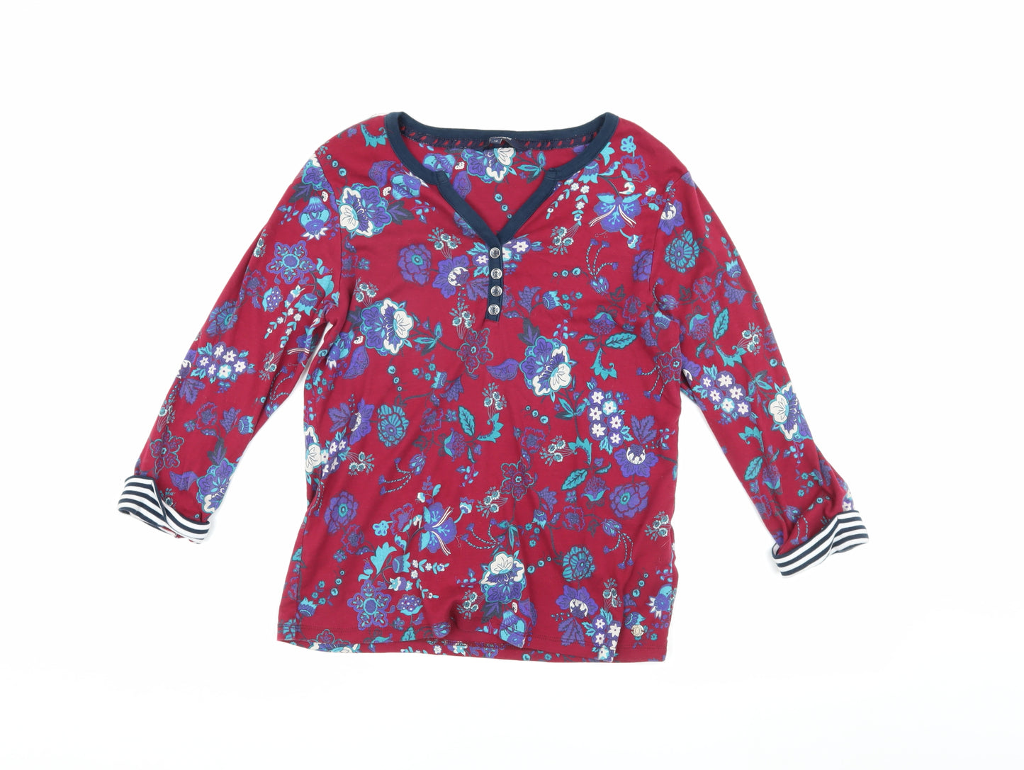 Maine Women's Red Floral Henley Blouse Size 14