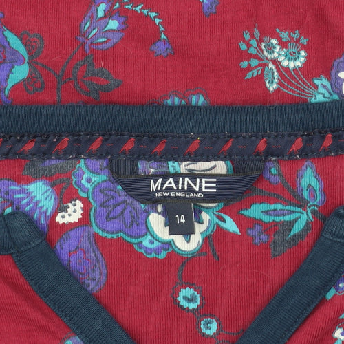 Maine Women's Red Floral Henley Blouse Size 14