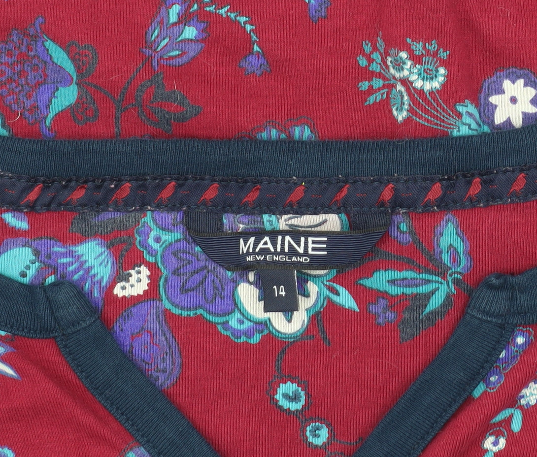 Maine Women's Red Floral Henley Blouse Size 14
