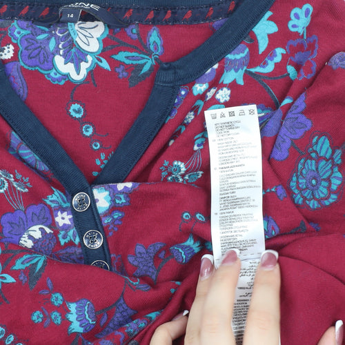 Maine Women's Red Floral Henley Blouse Size 14