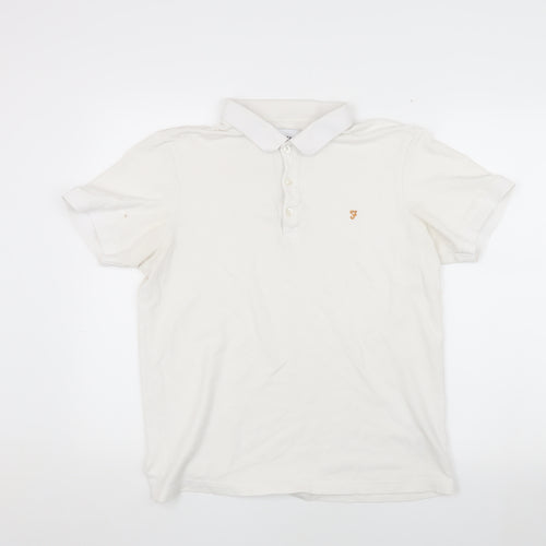 Farah Men's White Polo Shirt, Size L, Logo Accent