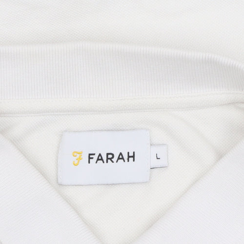 Farah Men's White Polo Shirt, Size L, Logo Accent