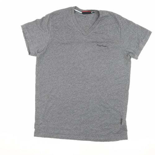 Pierre Cardin Men's Grey V-Neck Logo T-Shirt Size L