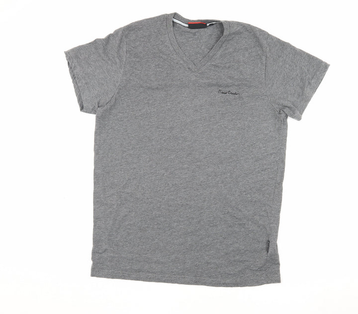 Pierre Cardin Men's Grey V-Neck Logo T-Shirt Size L