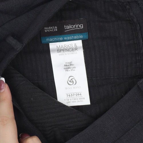 Marks and Spencer Men's Grey Wool Blend Trousers 34