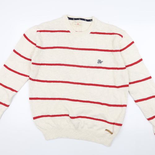 Pedro del Hierro Men's Ivory Striped Pullover Jumper, L