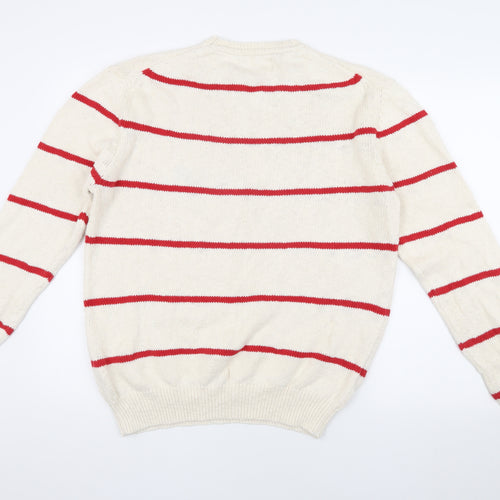 Pedro del Hierro Men's Ivory Striped Pullover Jumper, L