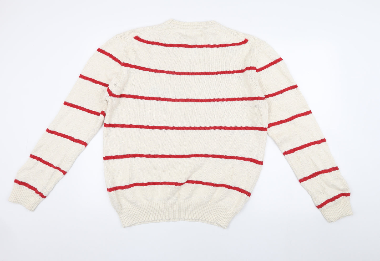 Pedro del Hierro Men's Ivory Striped Pullover Jumper, L