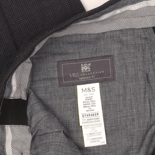 M&S Mens Grey Tailored Wool Trousers Size 32