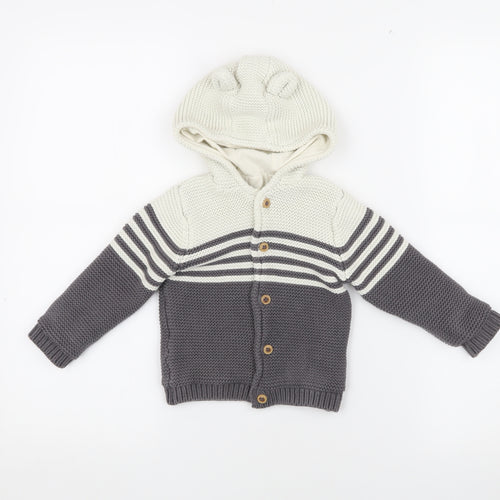 Marks and Spencer Unisex Baby Cardigan, Grey & White, 0-3 Months