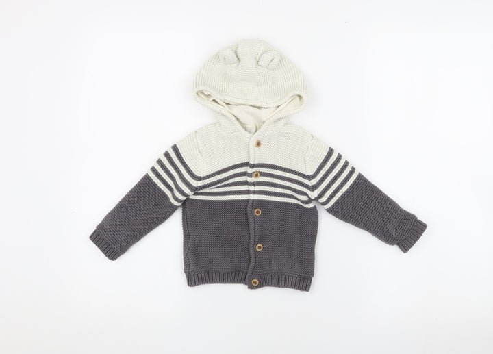 Marks and Spencer Unisex Baby Cardigan, Grey & White, 0-3 Months