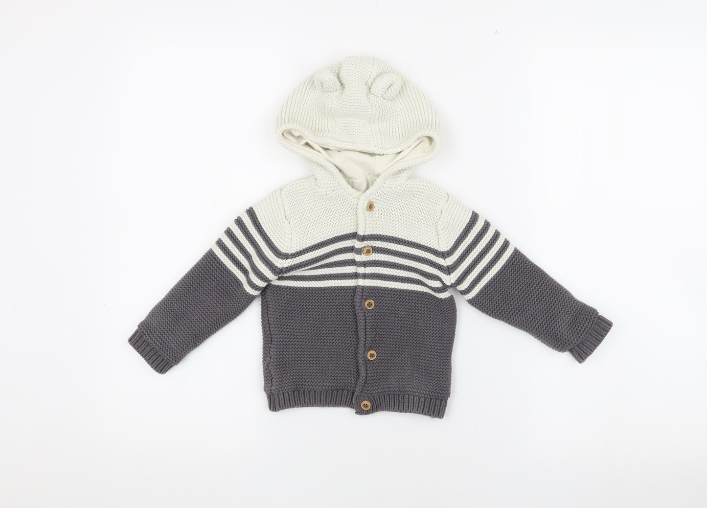 Marks and Spencer Unisex Baby Cardigan, Grey & White, 0-3 Months
