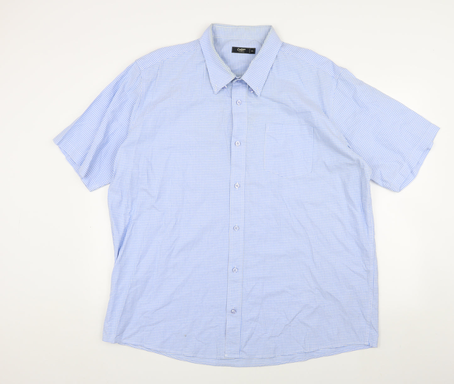 Cotton Traders Men's 2XL Blue Check Short Sleeve Shirt
