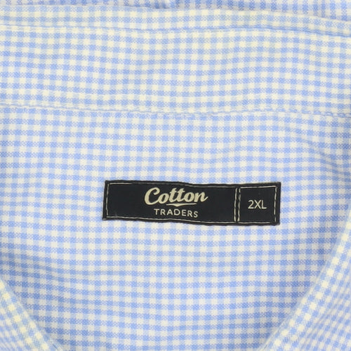 Cotton Traders Men's 2XL Blue Check Short Sleeve Shirt