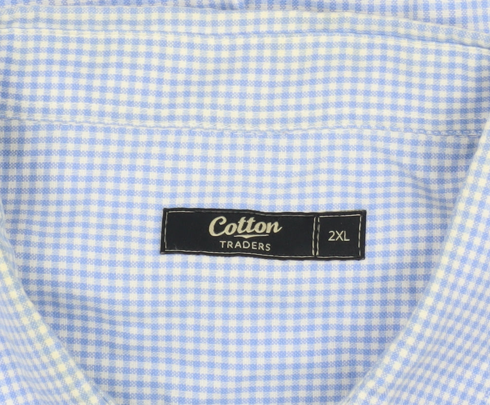 Cotton Traders Men's 2XL Blue Check Short Sleeve Shirt