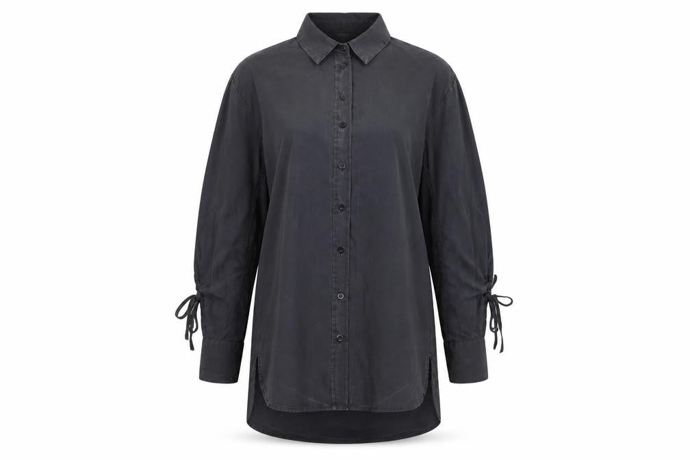 Front view of MISSPAP Women's Black Button-Up Shirt, size 10